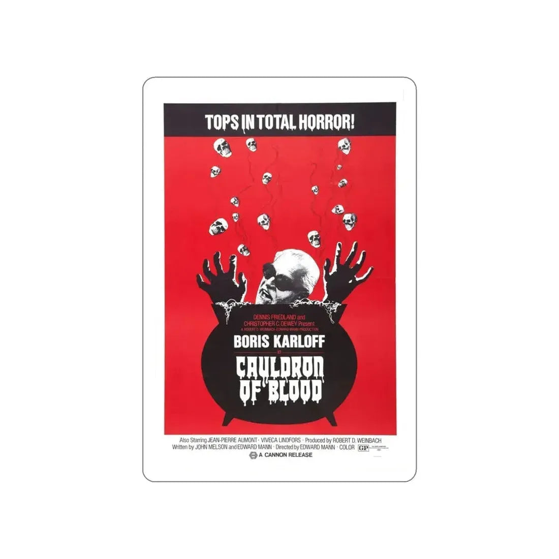 CAULDRON OF BLOOD 1970 Movie Poster STICKER Vinyl Die-Cut Decal 4 Inch - The Sticker Space