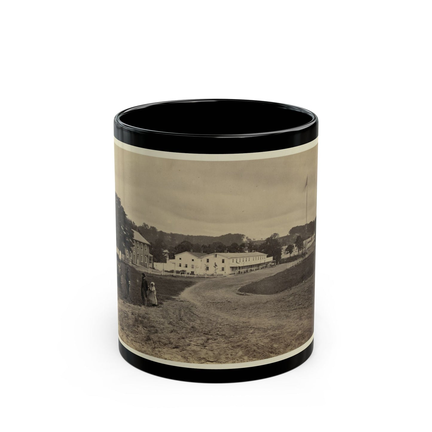 Cavalry Depot At Giesboro, Md. Soldier Facing Man And Girl With People In Horse-Drawn Carriage In Foreground (U.S. Civil War) Black Coffee Mug