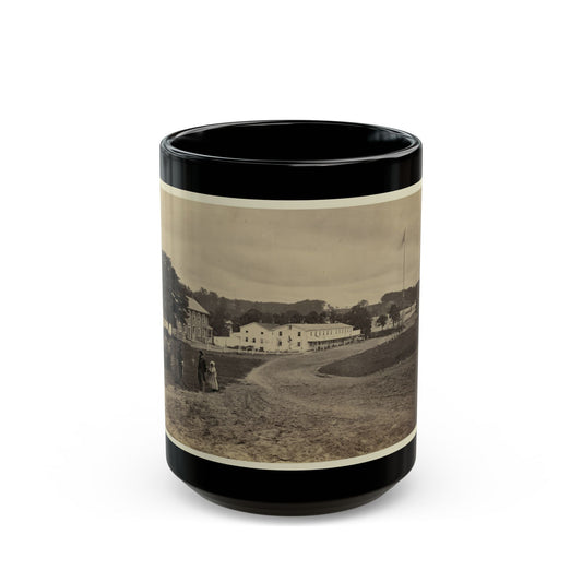 Cavalry Depot At Giesboro, Md. Soldier Facing Man And Girl With People In Horse-Drawn Carriage In Foreground (U.S. Civil War) Black Coffee Mug