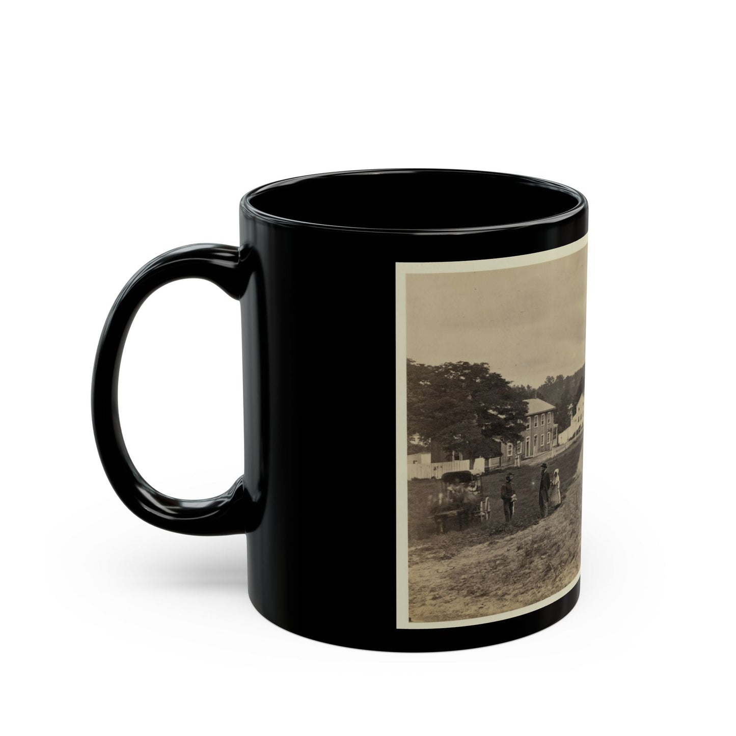 Cavalry Depot At Giesboro, Md. Soldier Facing Man And Girl With People In Horse-Drawn Carriage In Foreground (U.S. Civil War) Black Coffee Mug