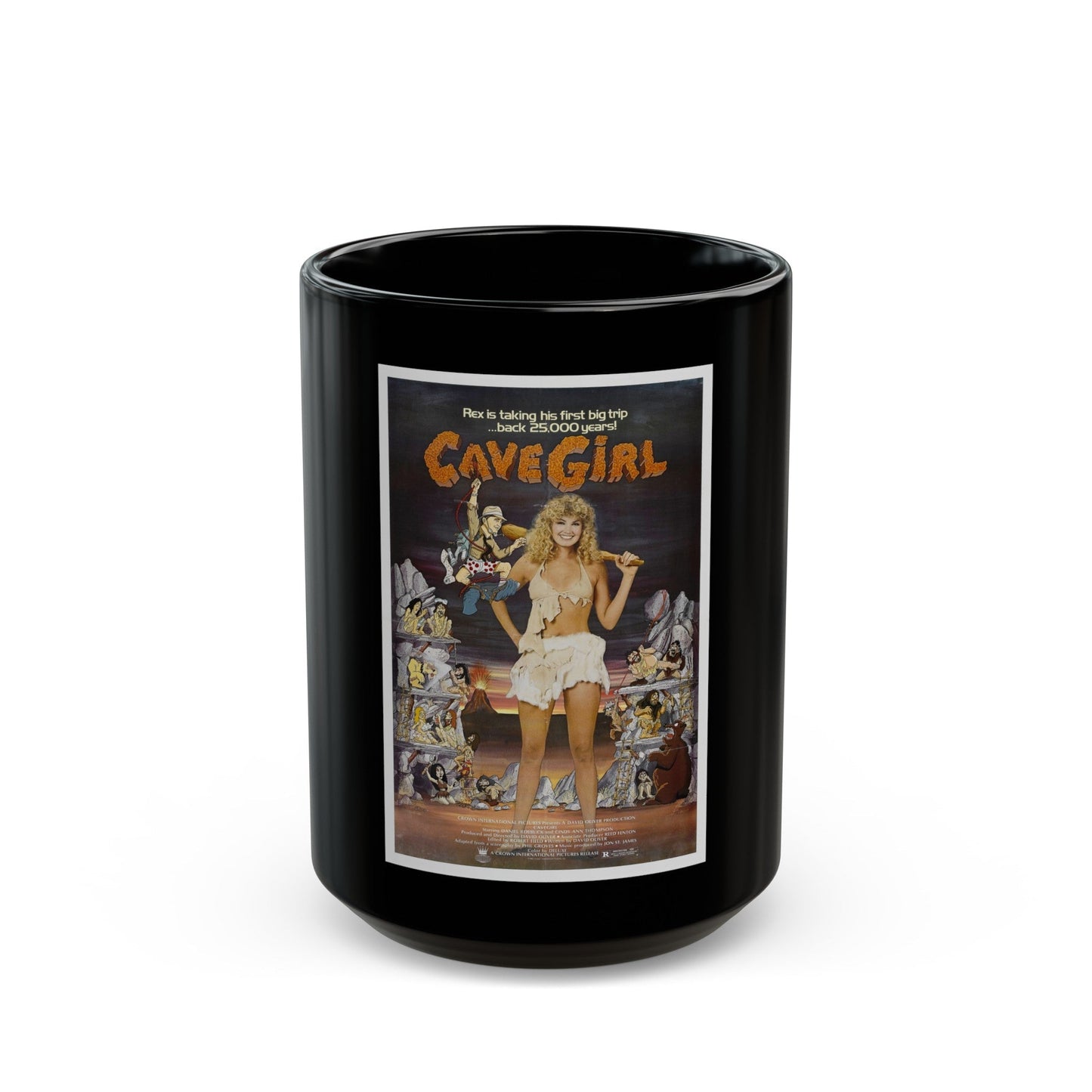 CAVEGIRL 1985 Movie Poster - Black Coffee Mug-15oz-The Sticker Space