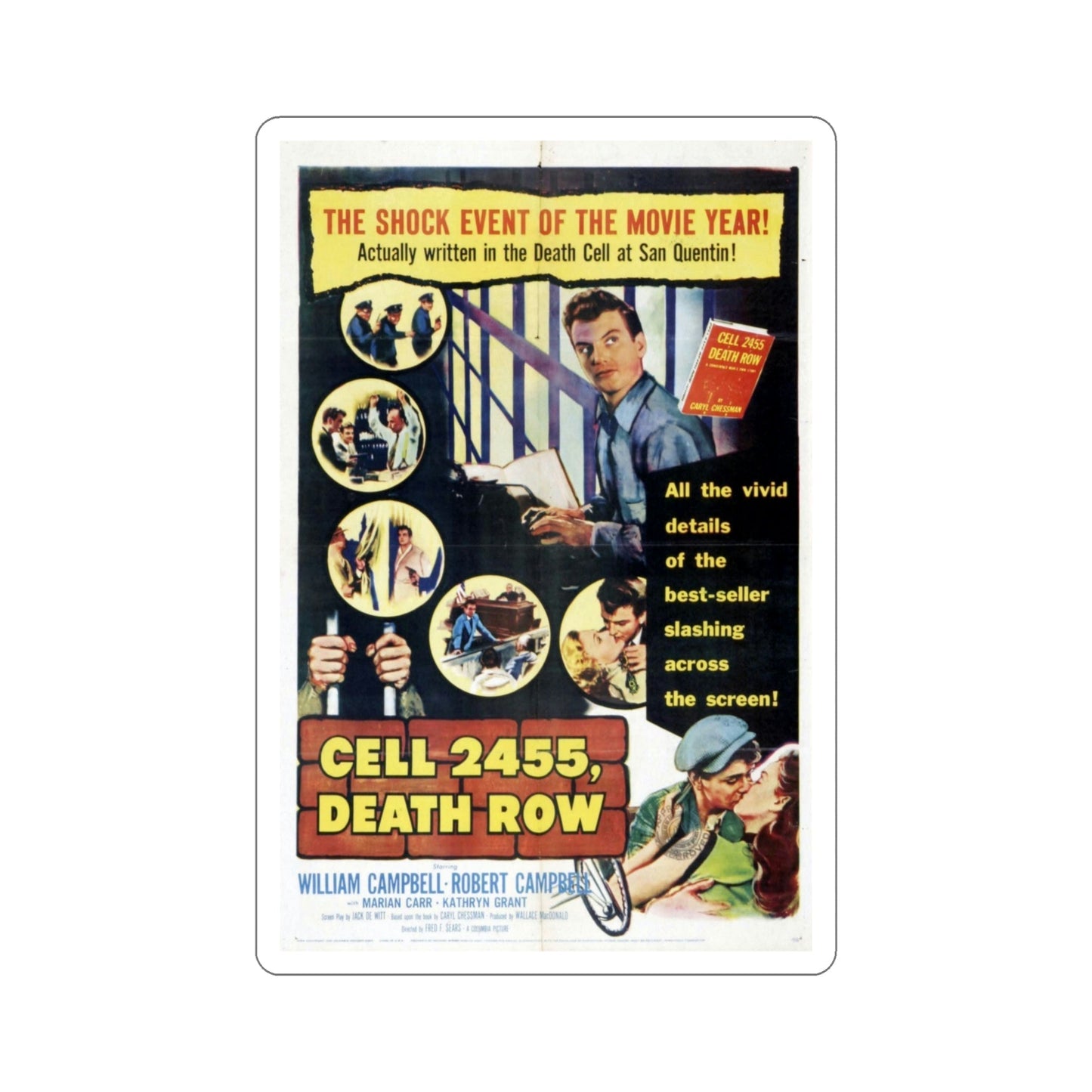 Cell 2455 Death Row 1955 Movie Poster STICKER Vinyl Die-Cut Decal-5 Inch-The Sticker Space