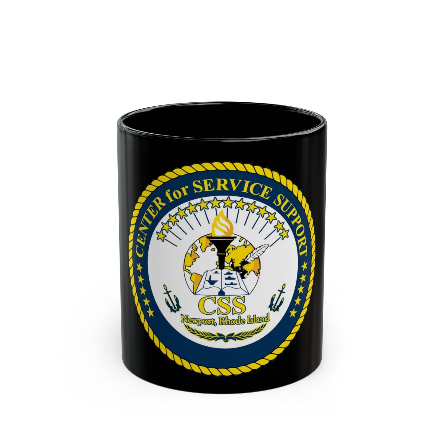 Center for Service Support Newport RI (U.S. Navy) Black Coffee Mug-11oz-The Sticker Space