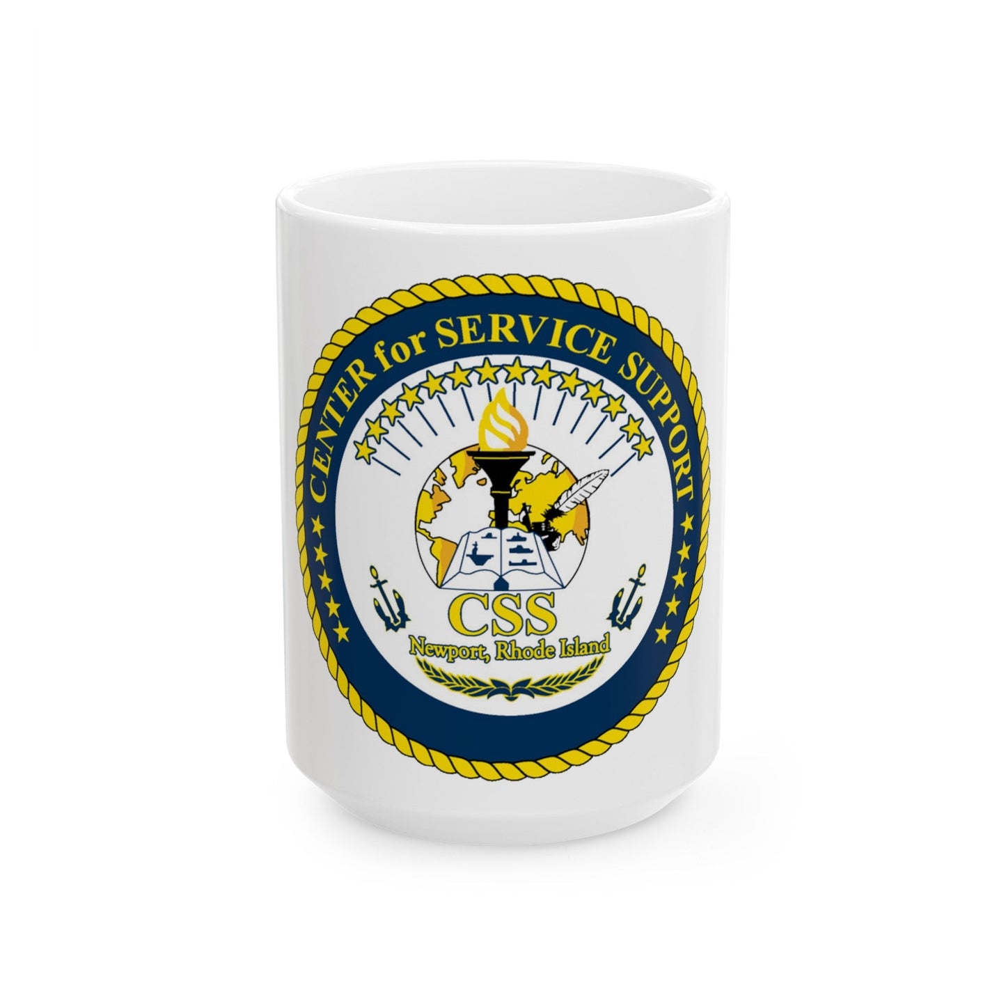 Center for Service Support Newport RI (U.S. Navy) White Coffee Mug-15oz-The Sticker Space