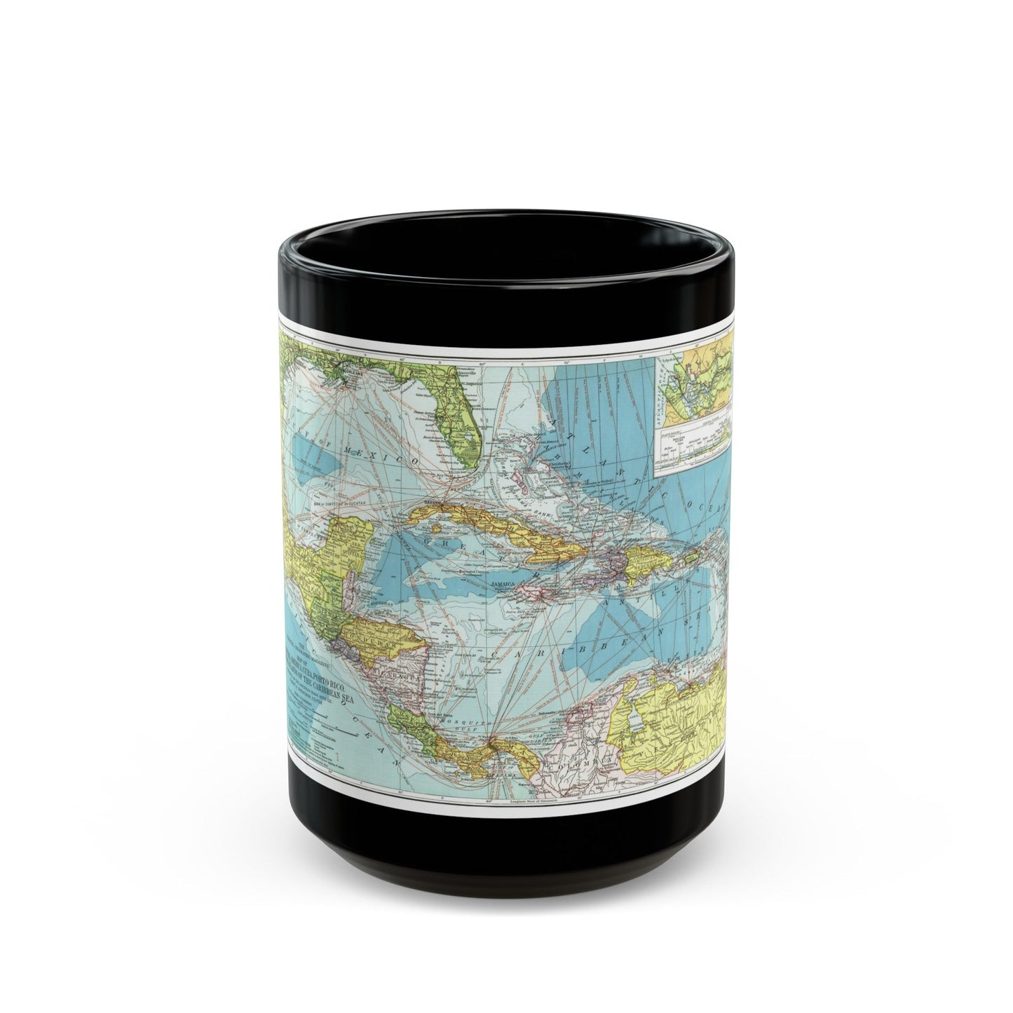 Central America (1913) (Map) Black Coffee Mug-15oz-The Sticker Space