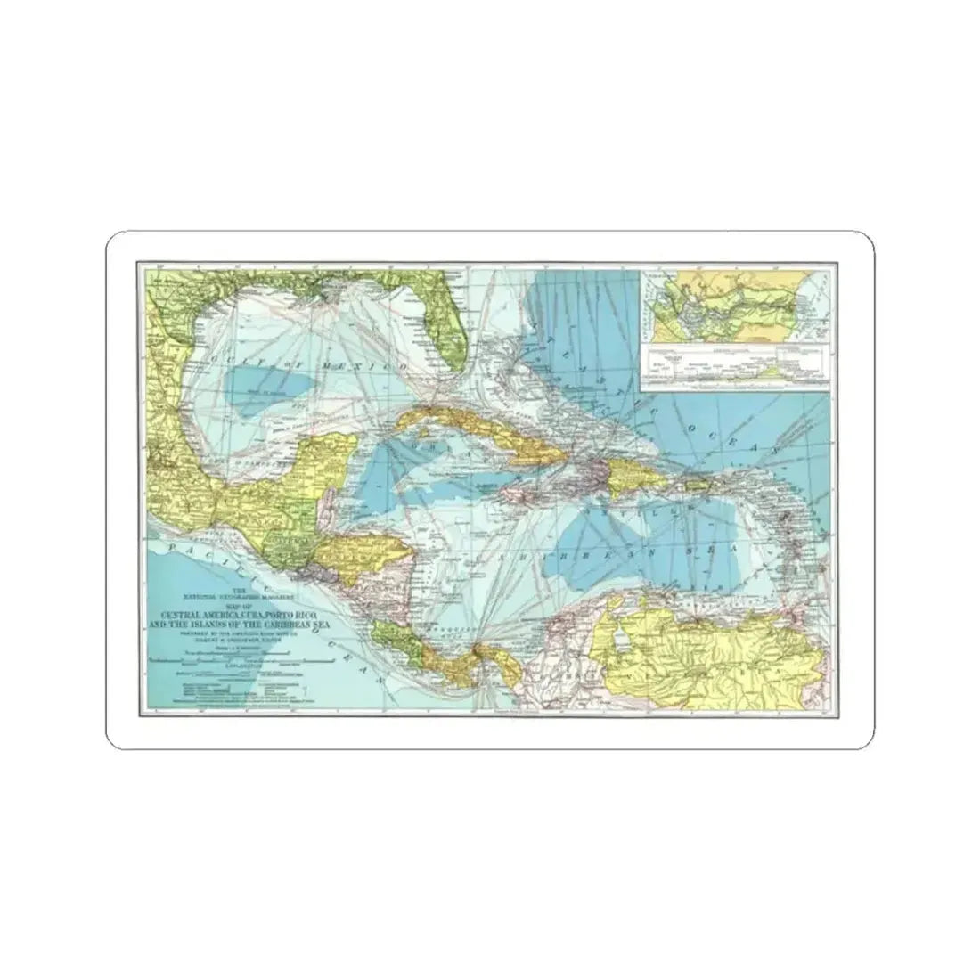 Central America (1913) (Map) STICKER Vinyl Kiss-Cut Decal 2 Inch White - The Sticker Space