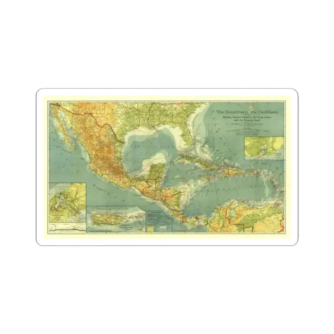 Central America and the West Indies (1922) (Map) STICKER Vinyl Kiss-Cut Decal 2 Inch White - The Sticker Space