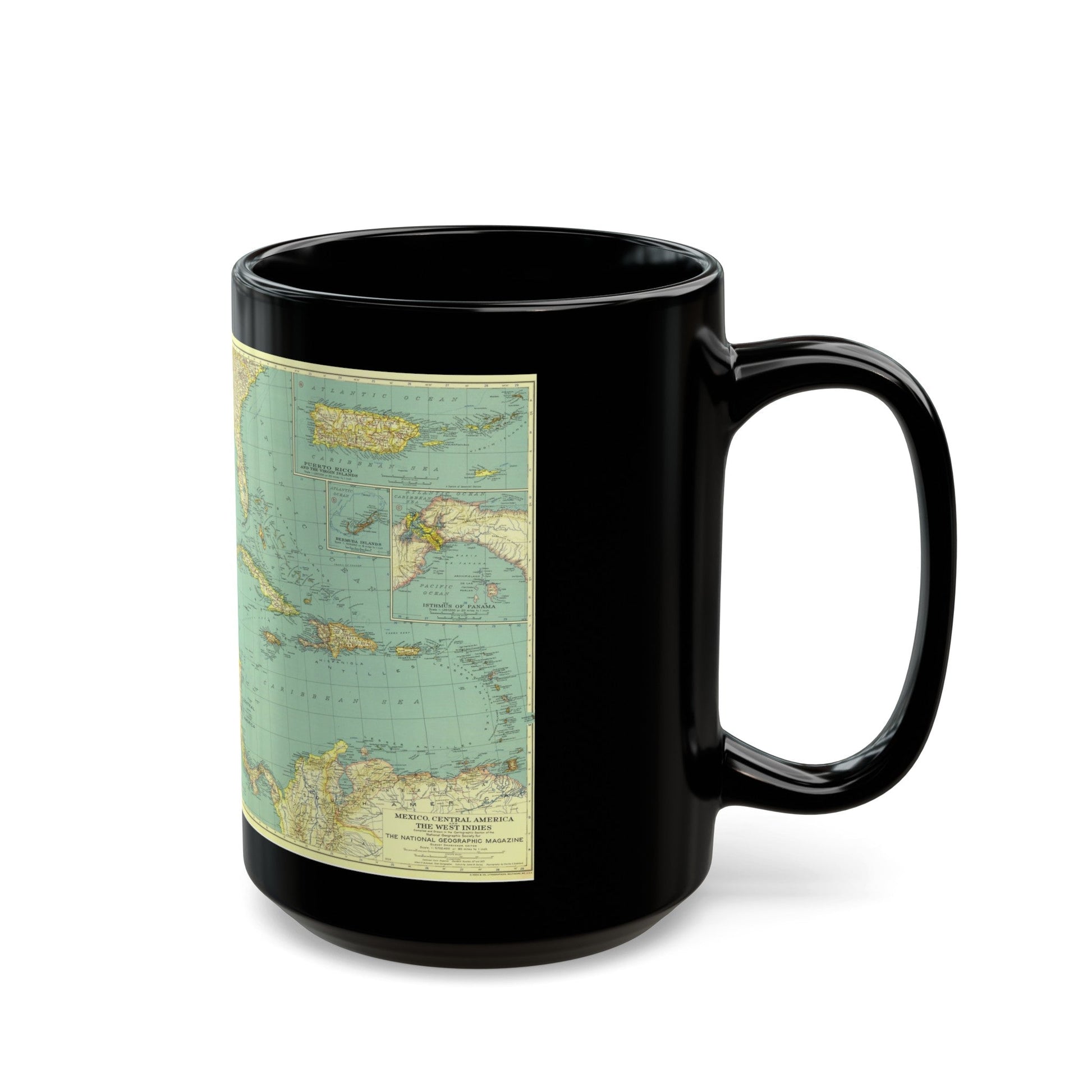 Central America and the West Indies (1934) (Map) Black Coffee Mug-The Sticker Space