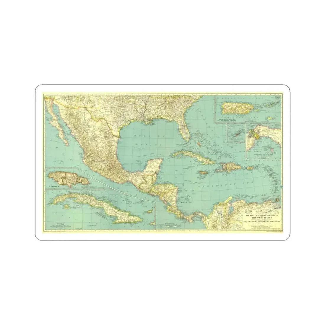Central America and the West Indies (1934) (Map) STICKER Vinyl Kiss-Cut Decal 6 Inch White - The Sticker Space