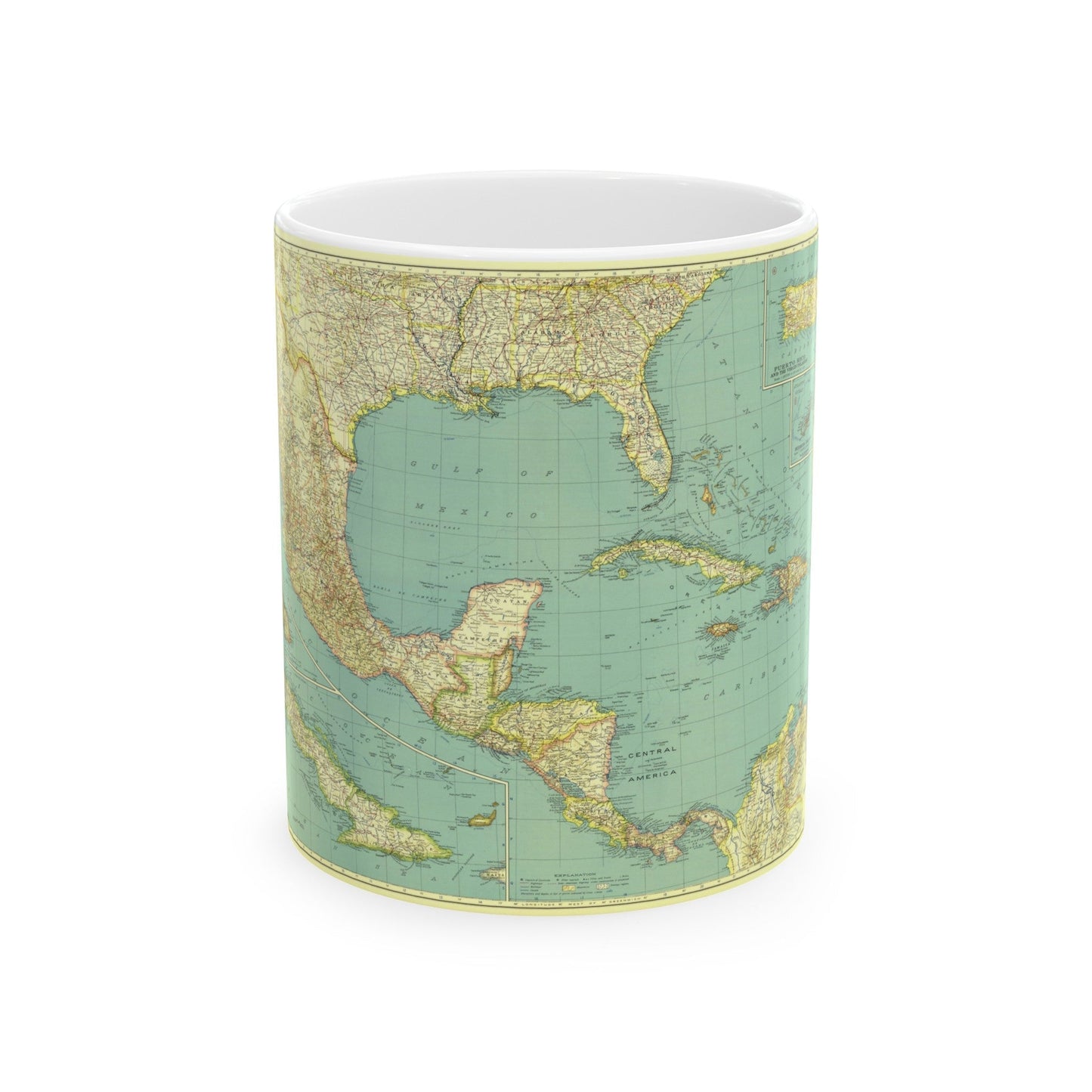 Central America and the West Indies (1934) (Map) White Coffee Mug-11oz-The Sticker Space