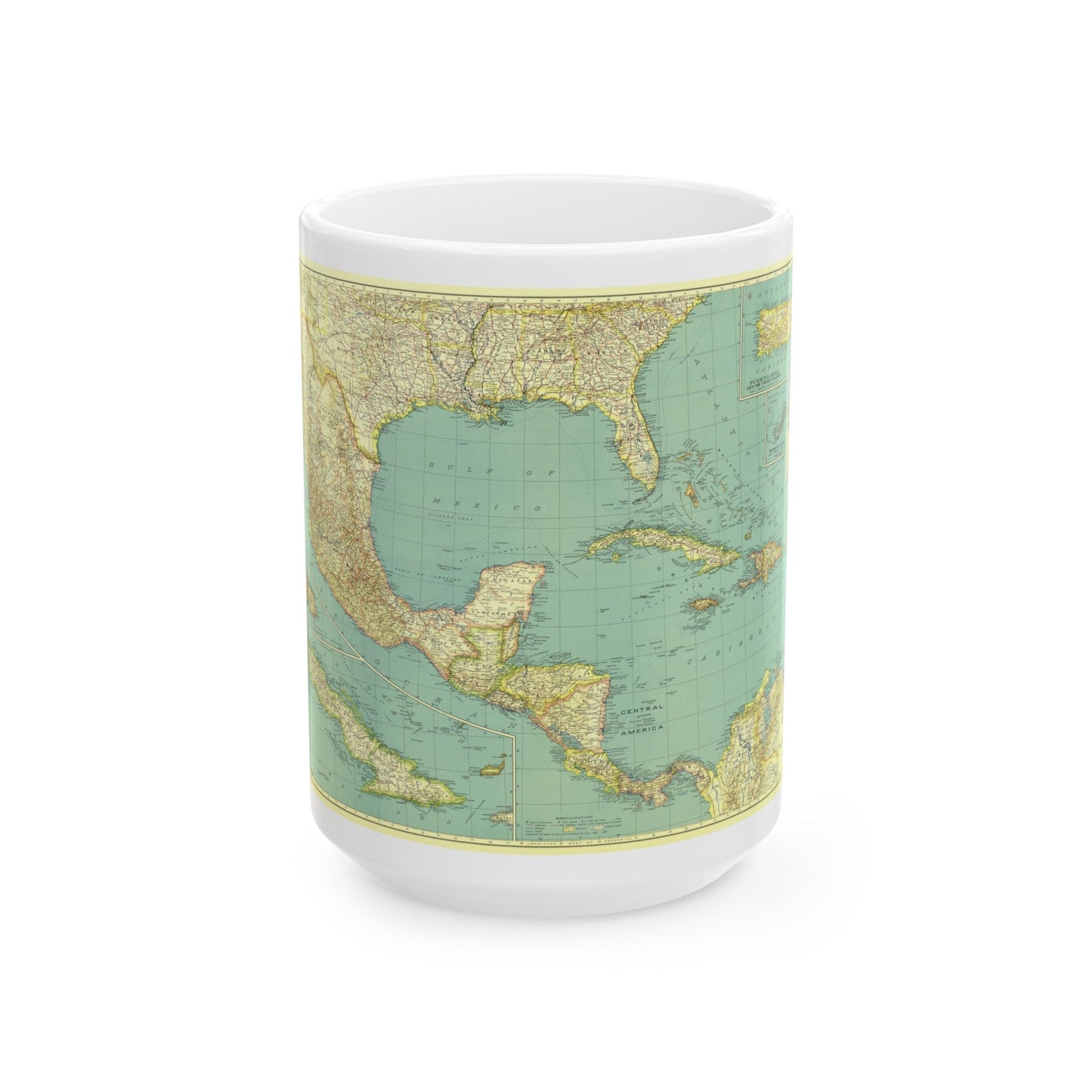 Central America and the West Indies (1934) (Map) White Coffee Mug-15oz-The Sticker Space