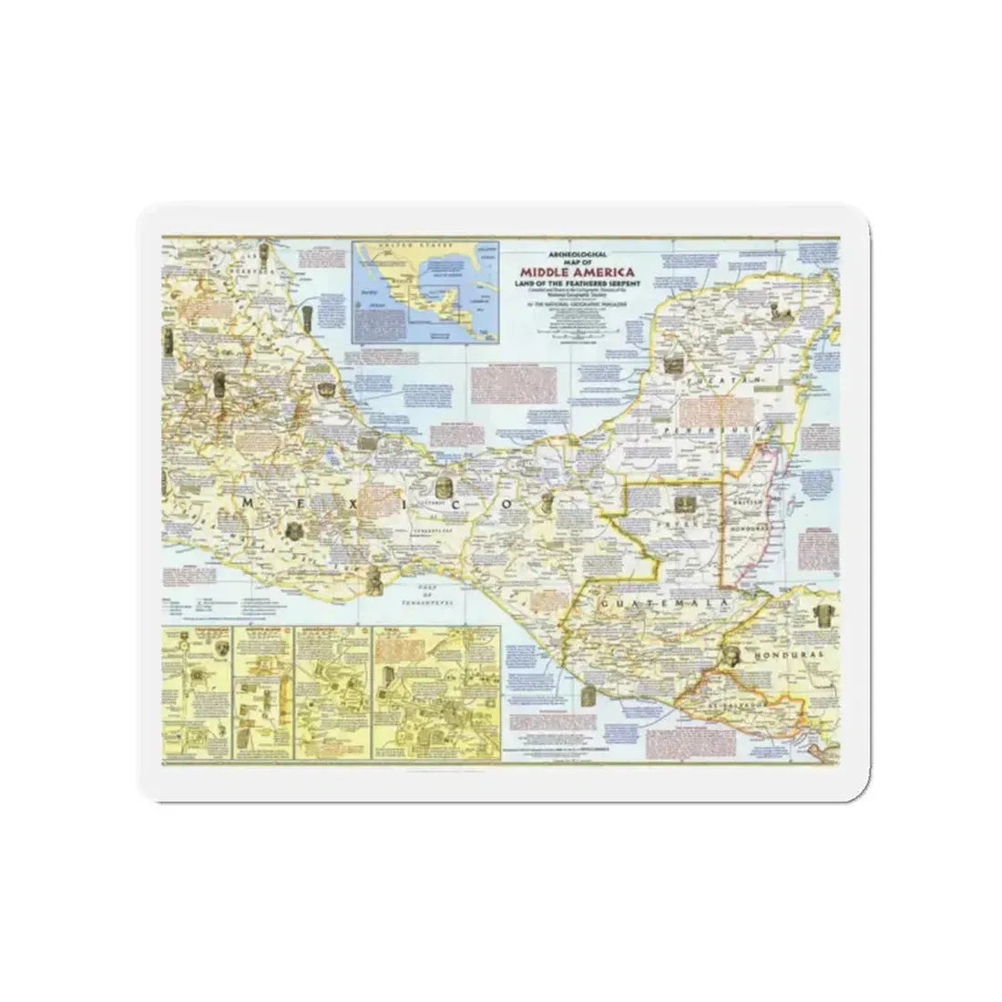Central America - Archeological Map 1 (1968) (Map) Refrigerator Magnet 2 Inch - The Sticker Space