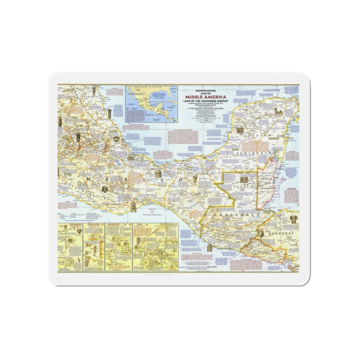 Central America - Archeological Map 1 (1968) (Map) Refrigerator Magnet-2" x 2"-The Sticker Space