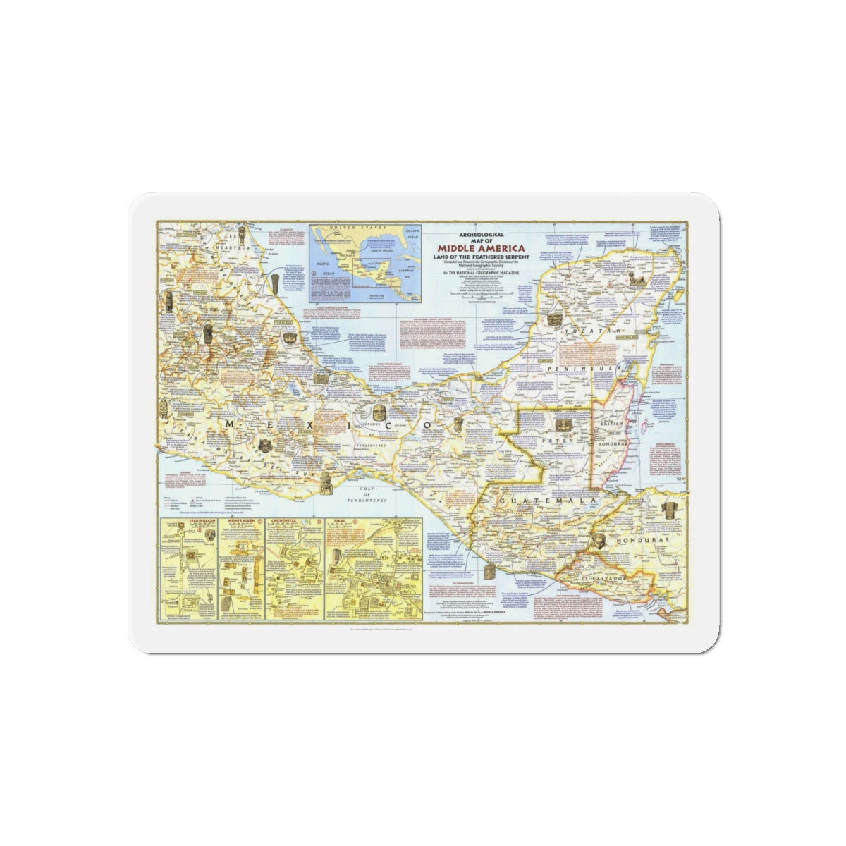 Central America - Archeological Map 1 (1968) (Map) Refrigerator Magnet-6 × 6"-The Sticker Space