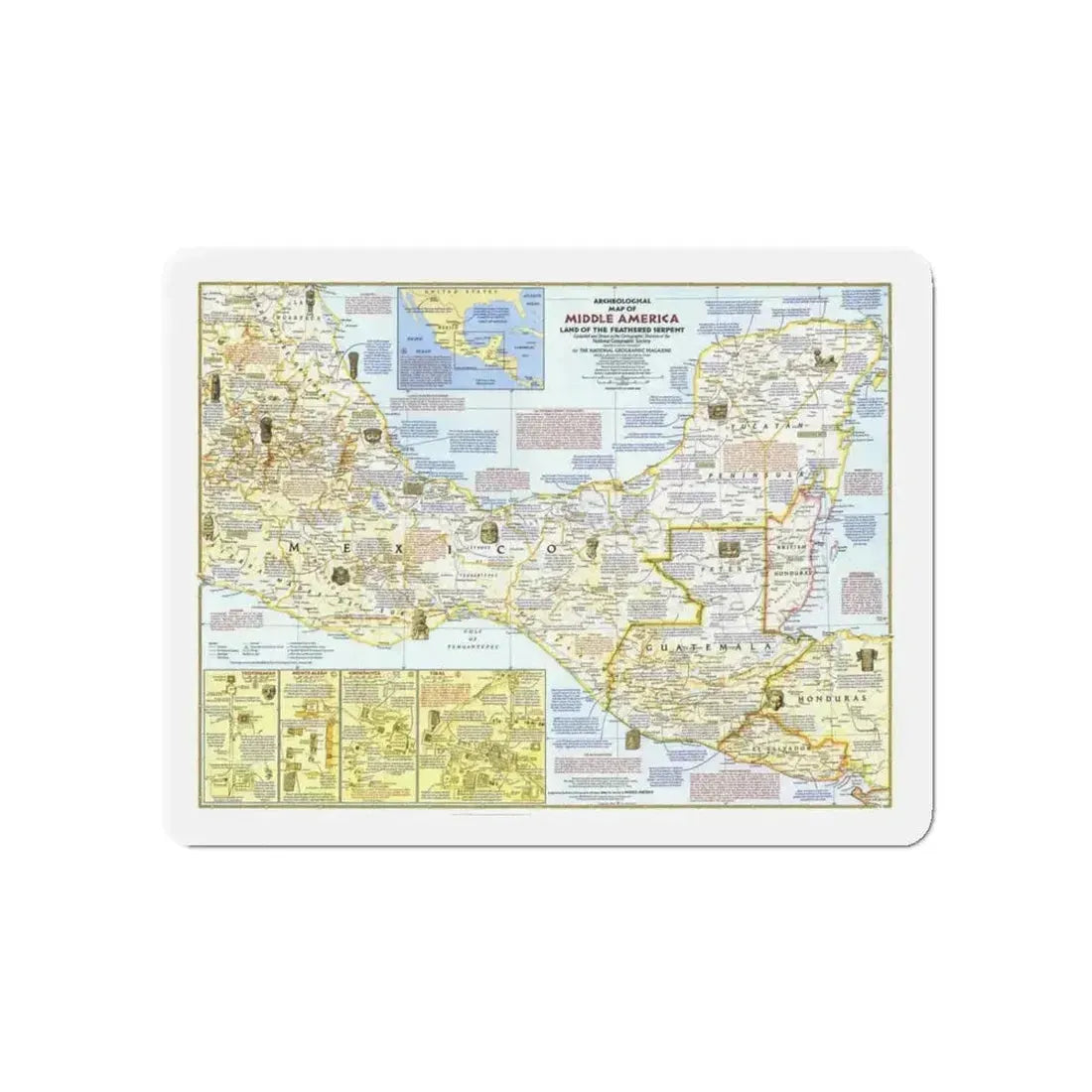 Central America - Archeological Map 1 (1968) (Map) Refrigerator Magnet - The Sticker Space