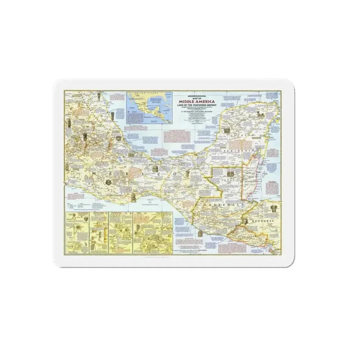 Central America - Archeological Map 1 (1968) (Map) Refrigerator Magnet - The Sticker Space
