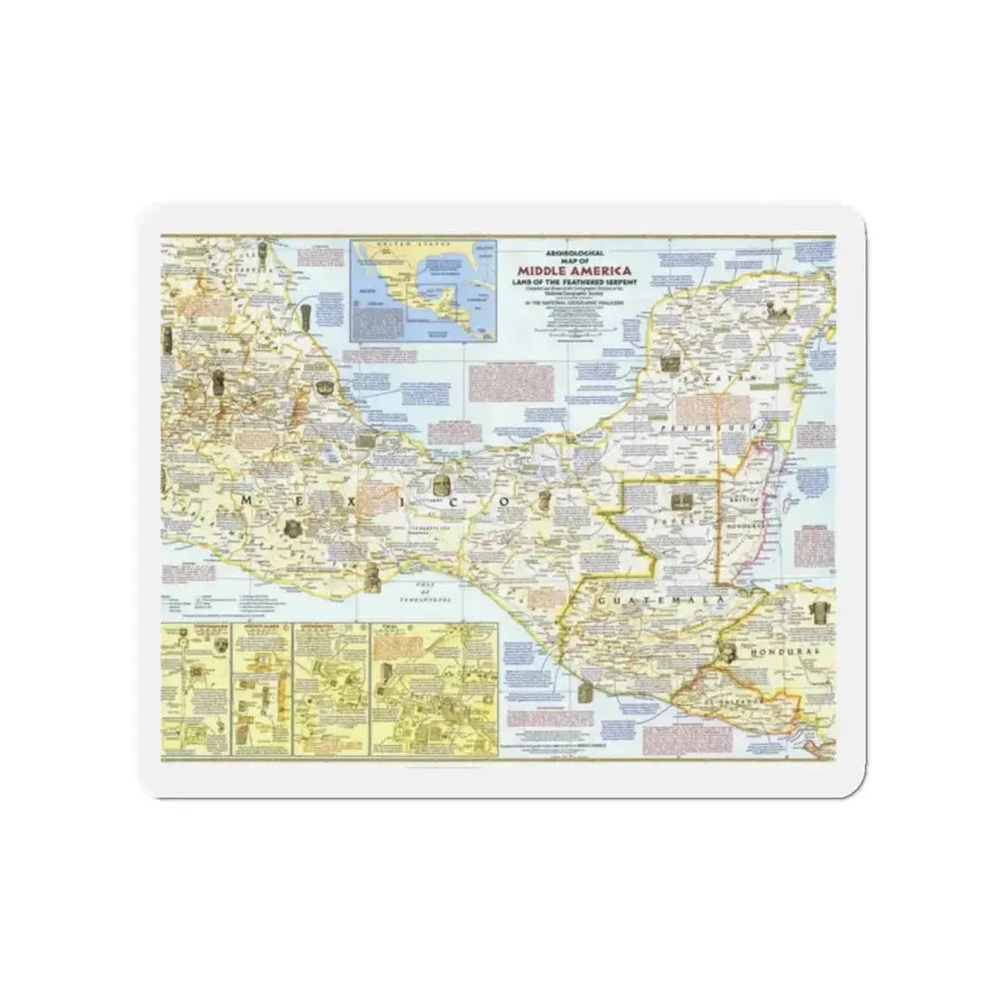Central America - Archeological Map 1 (1968) (Map) Refrigerator Magnet - The Sticker Space