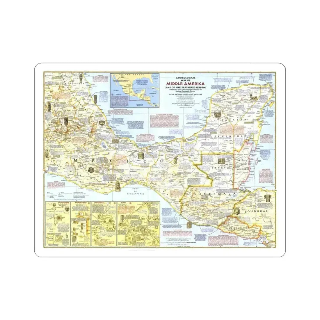 Central America - Archeological Map 1 (1968) (Map) STICKER Vinyl Kiss-Cut Decal 4 Inch White - The Sticker Space