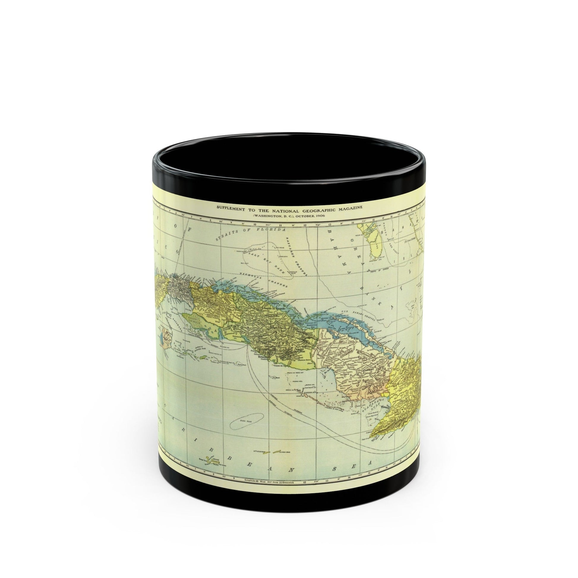 Central America - Cuba (1906) (Map) Black Coffee Mug-11oz-The Sticker Space