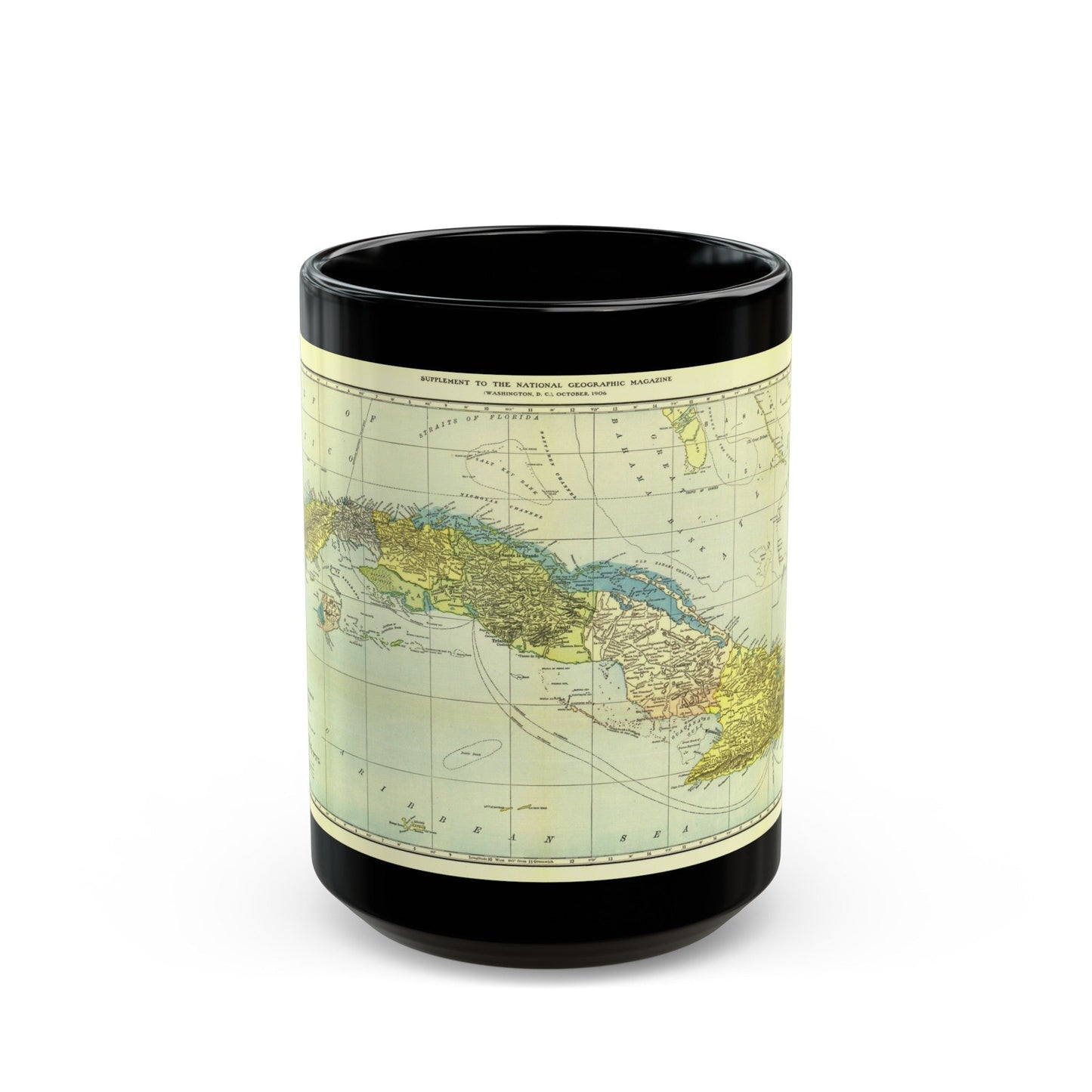 Central America - Cuba (1906) (Map) Black Coffee Mug-15oz-The Sticker Space