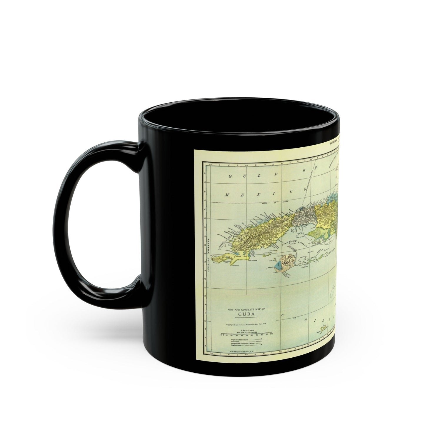 Central America - Cuba (1906) (Map) Black Coffee Mug-The Sticker Space