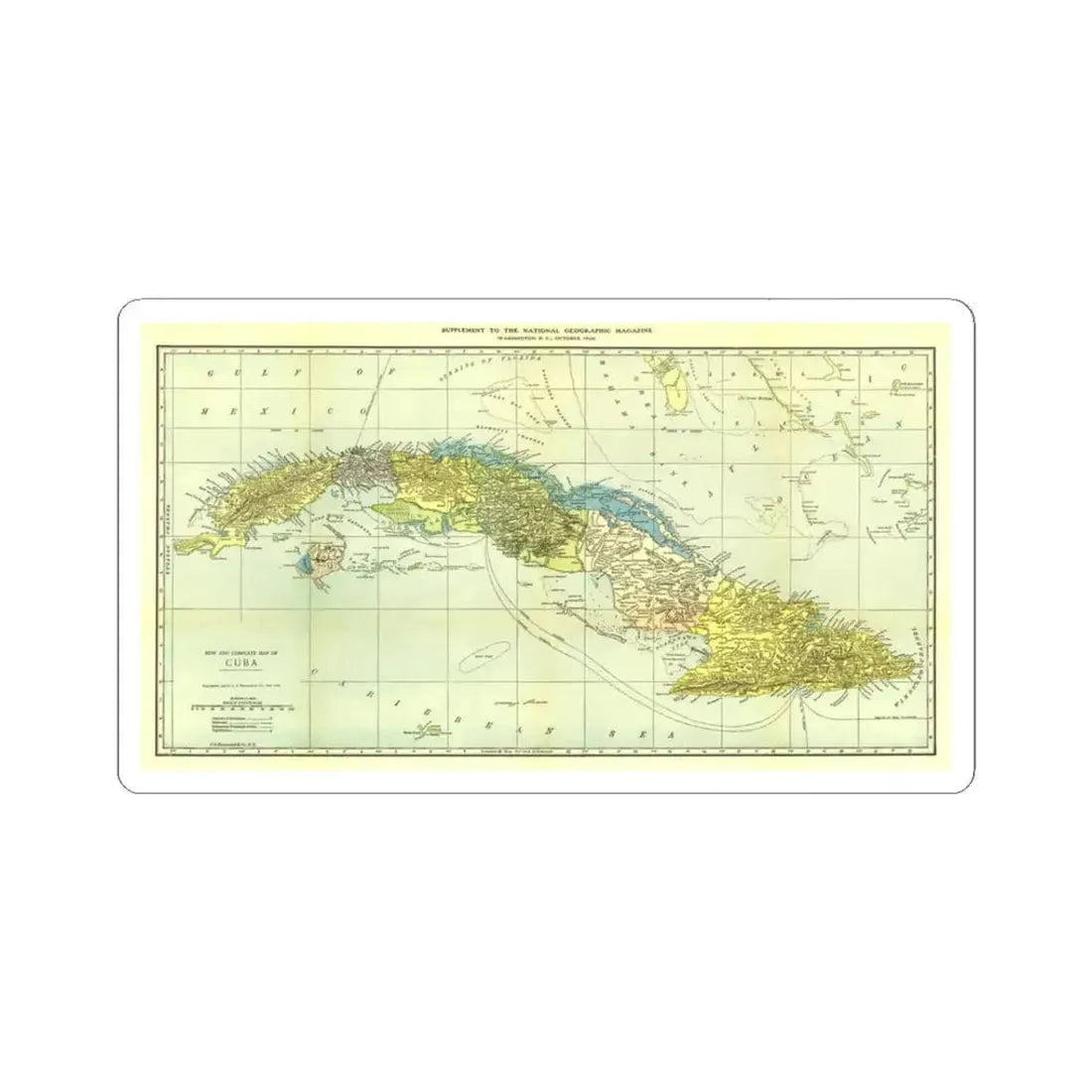 Central America - Cuba (1906) (Map) STICKER Vinyl Kiss-Cut Decal 3 Inch White - The Sticker Space
