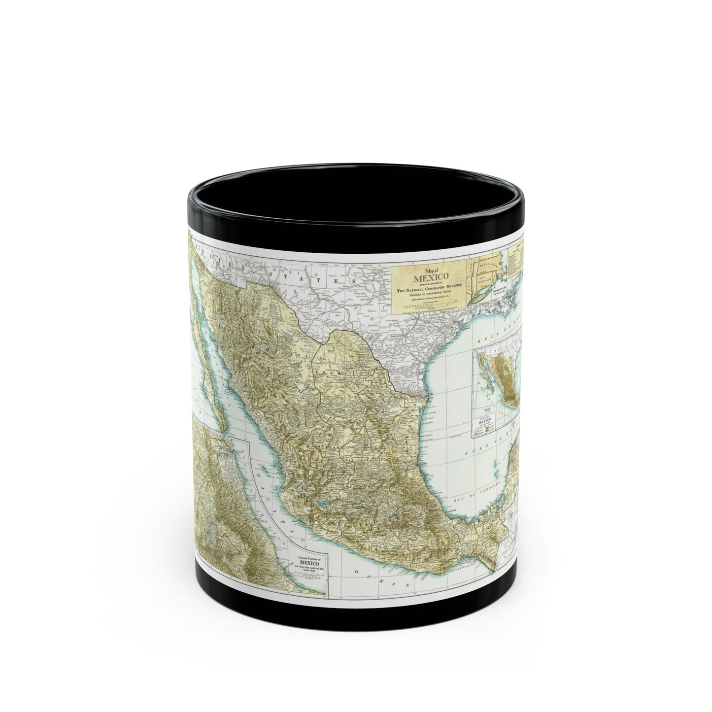 Central America & Mexico (1916) (Map) Black Coffee Mug-11oz-The Sticker Space