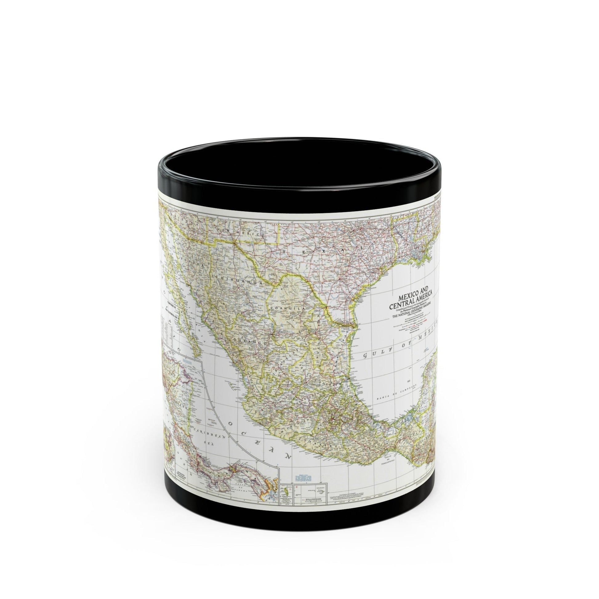 Central America & Mexico (1953) (Map) Black Coffee Mug-11oz-The Sticker Space