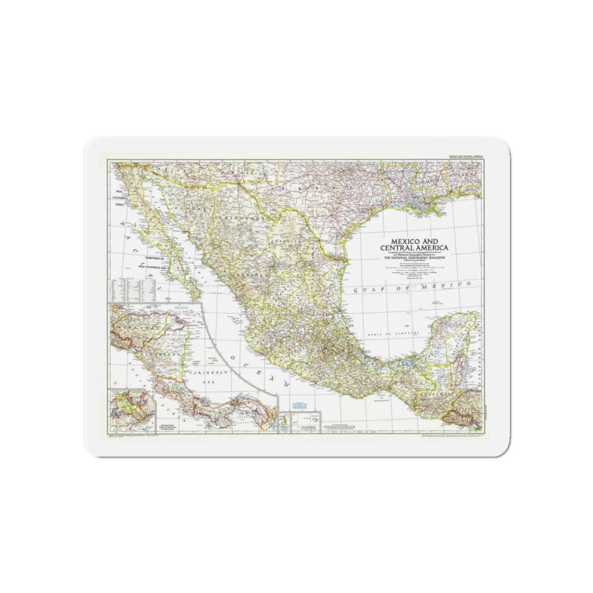 Central America & Mexico (1953) (Map) Refrigerator Magnet-4" x 4"-The Sticker Space