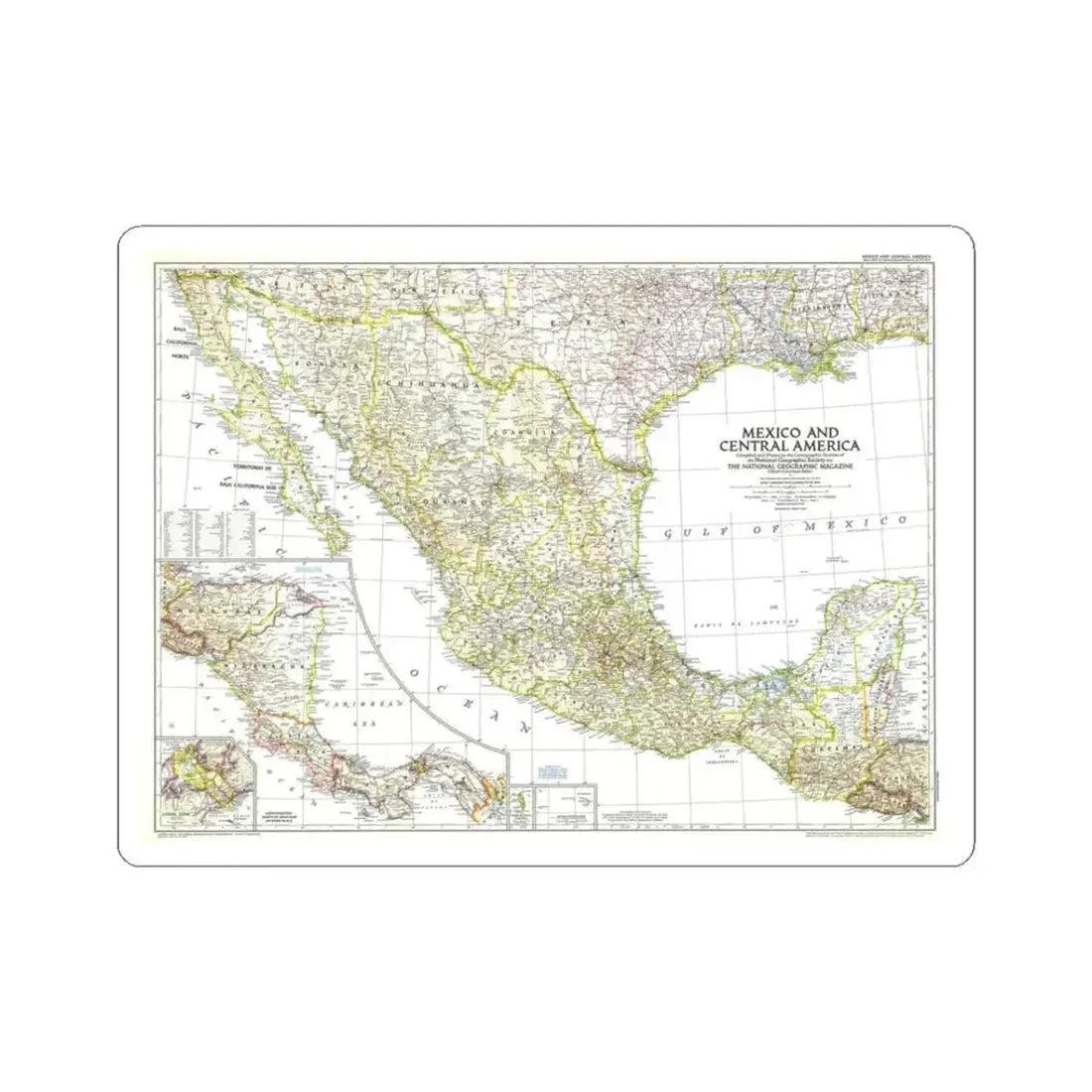 Central America & Mexico (1953) (Map) STICKER Vinyl Kiss-Cut Decal 3 Inch White - The Sticker Space