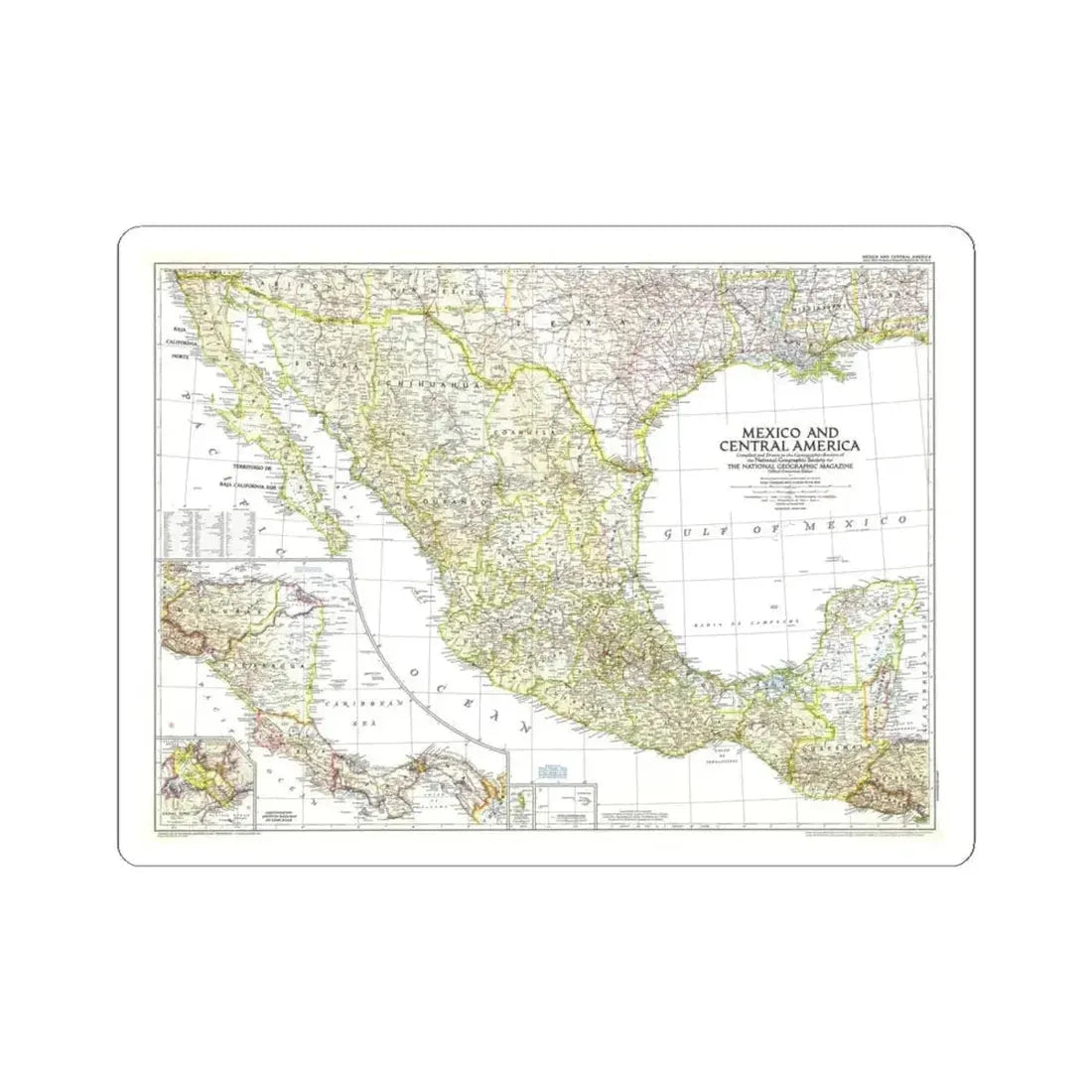 Central America & Mexico (1953) (Map) STICKER Vinyl Kiss-Cut Decal 6 Inch White - The Sticker Space