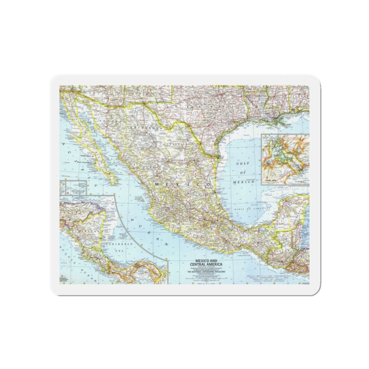 Central America - Mexico (1961) (Map) Refrigerator Magnet-2" x 2"-The Sticker Space