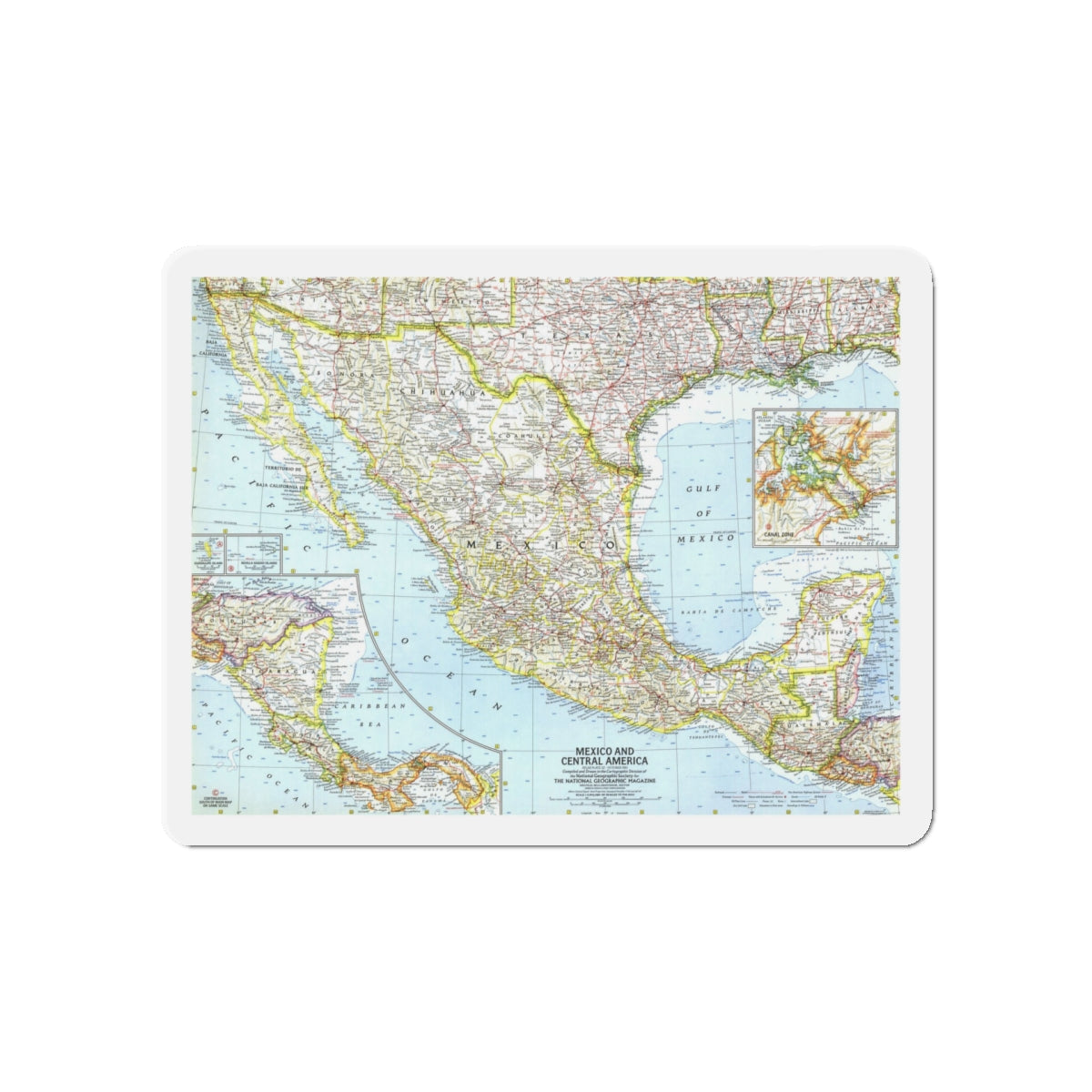 Central America - Mexico (1961) (Map) Refrigerator Magnet-5" x 5"-The Sticker Space