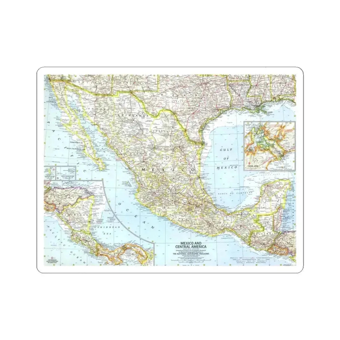 Central America - Mexico (1961) (Map) STICKER Vinyl Kiss-Cut Decal 3 Inch White - The Sticker Space