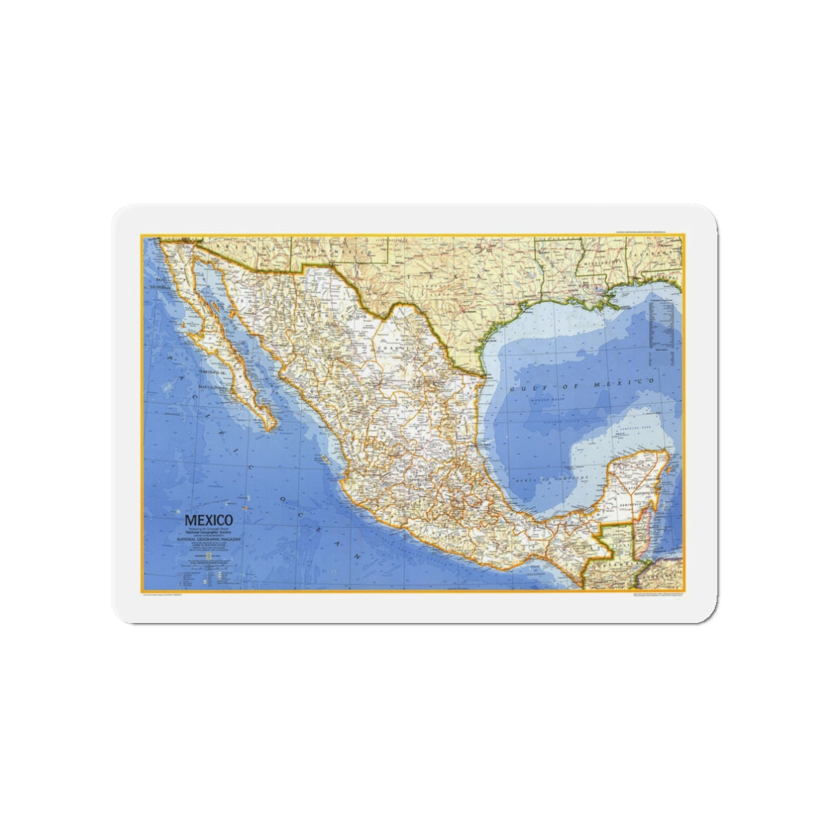 Central America - Mexico (1973) (Map) Refrigerator Magnet-3" x 3"-The Sticker Space