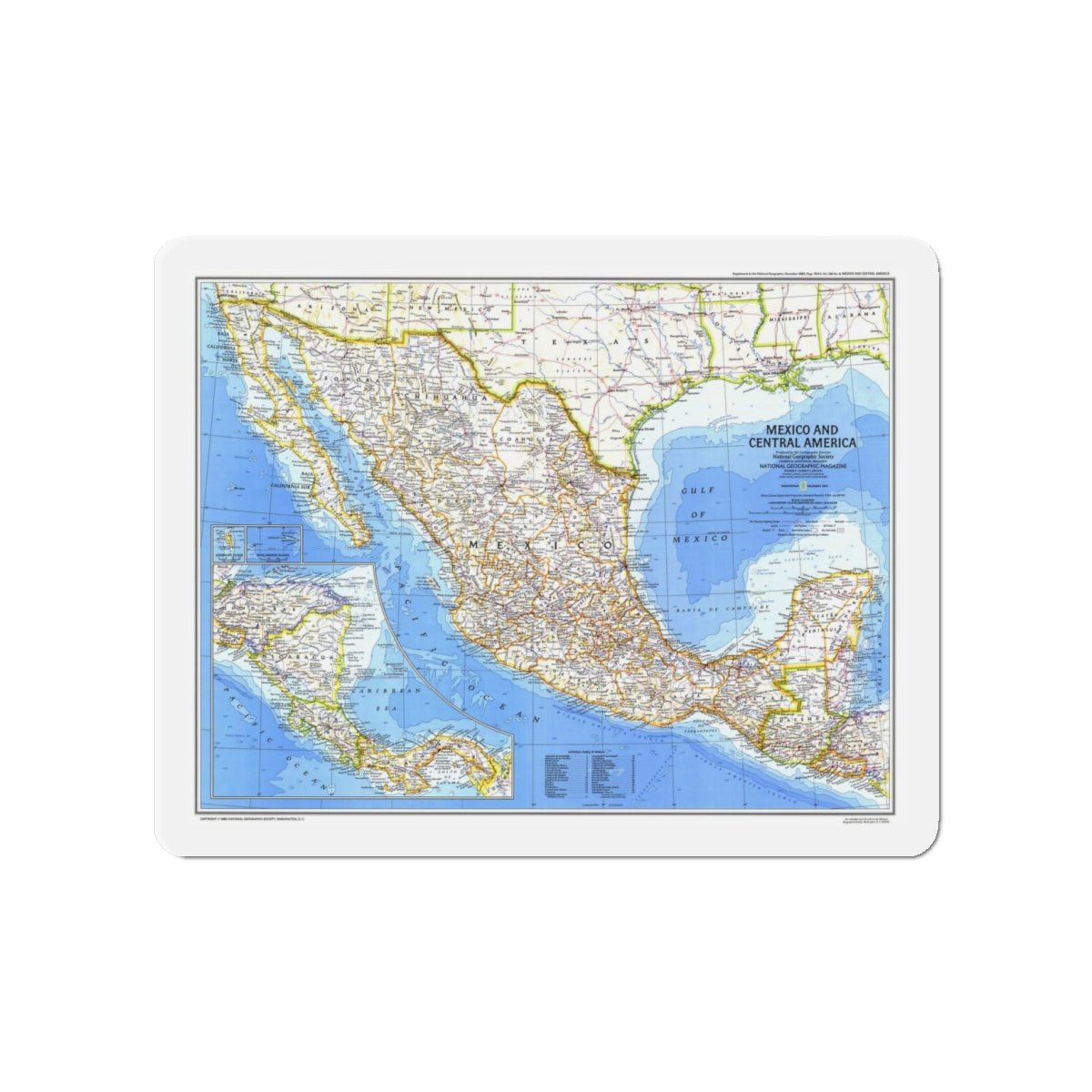 Central America & Mexico (1980) (Map) Refrigerator Magnet-4" x 4"-The Sticker Space