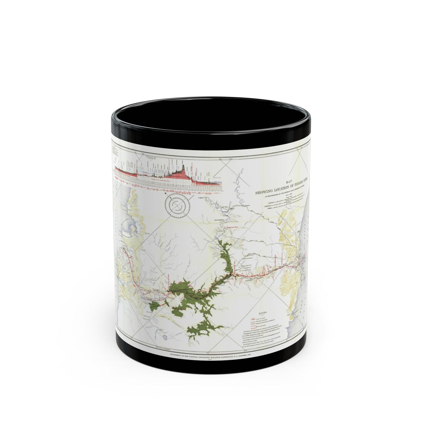 Central America - Panama Canal (1905) (Map) Black Coffee Mug-11oz-The Sticker Space