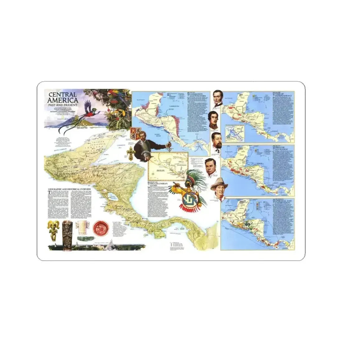 Central America Past and Present (1986) (Map) STICKER Vinyl Kiss-Cut Decal 3 Inch White - The Sticker Space