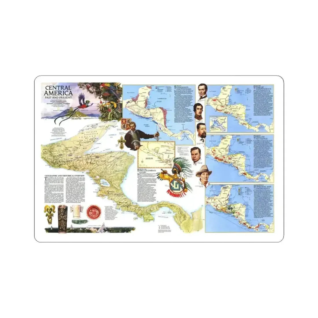 Central America Past and Present (1986) (Map) STICKER Vinyl Kiss-Cut Decal 4 Inch White - The Sticker Space