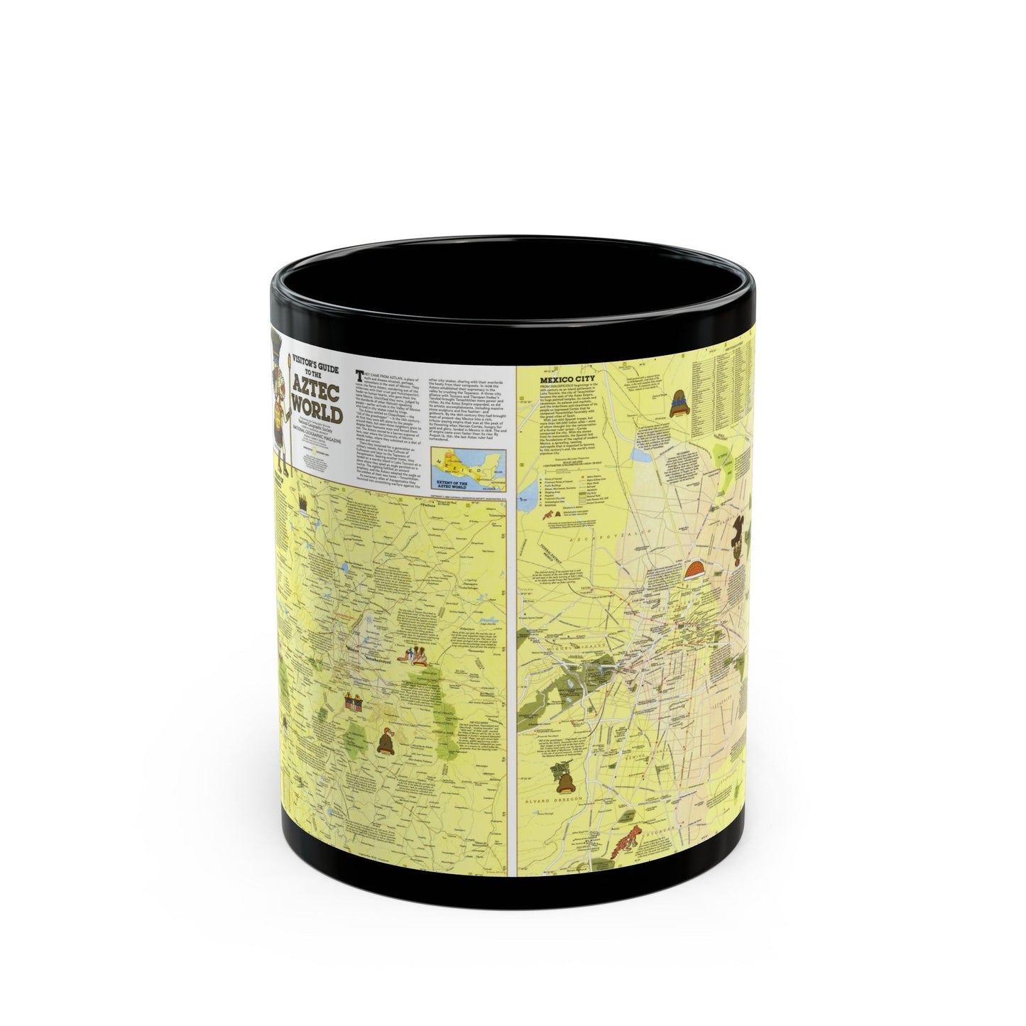 Central America - The Aztec World (1980) (Map) Black Coffee Mug-11oz-The Sticker Space