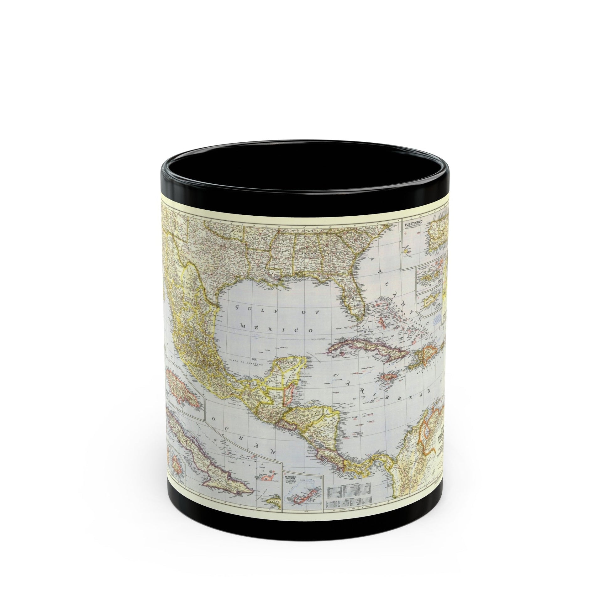 Central America - The Caribbean (1947) (Map) Black Coffee Mug-11oz-The Sticker Space