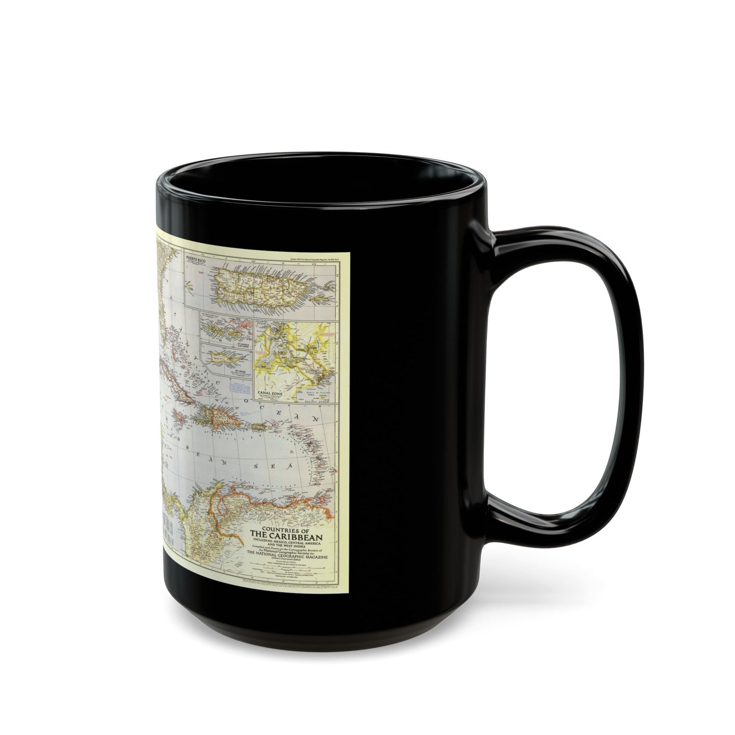 Central America - The Caribbean (1947) (Map) Black Coffee Mug-The Sticker Space