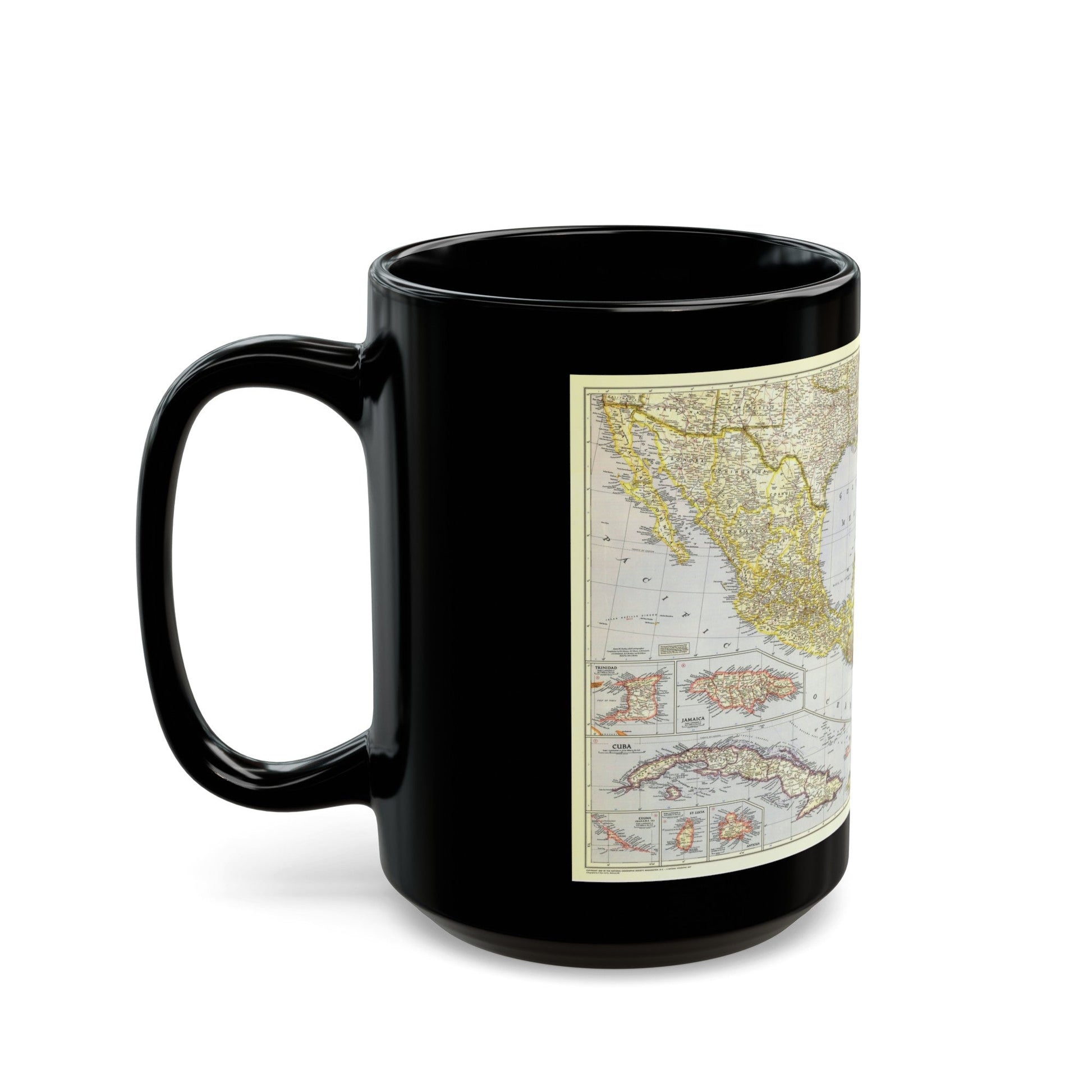 Central America - The Caribbean (1947) (Map) Black Coffee Mug-The Sticker Space