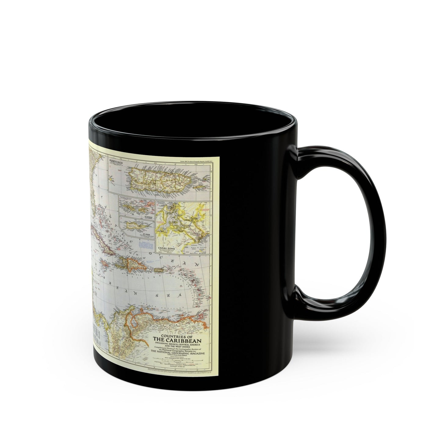 Central America - The Caribbean (1947) (Map) Black Coffee Mug-The Sticker Space