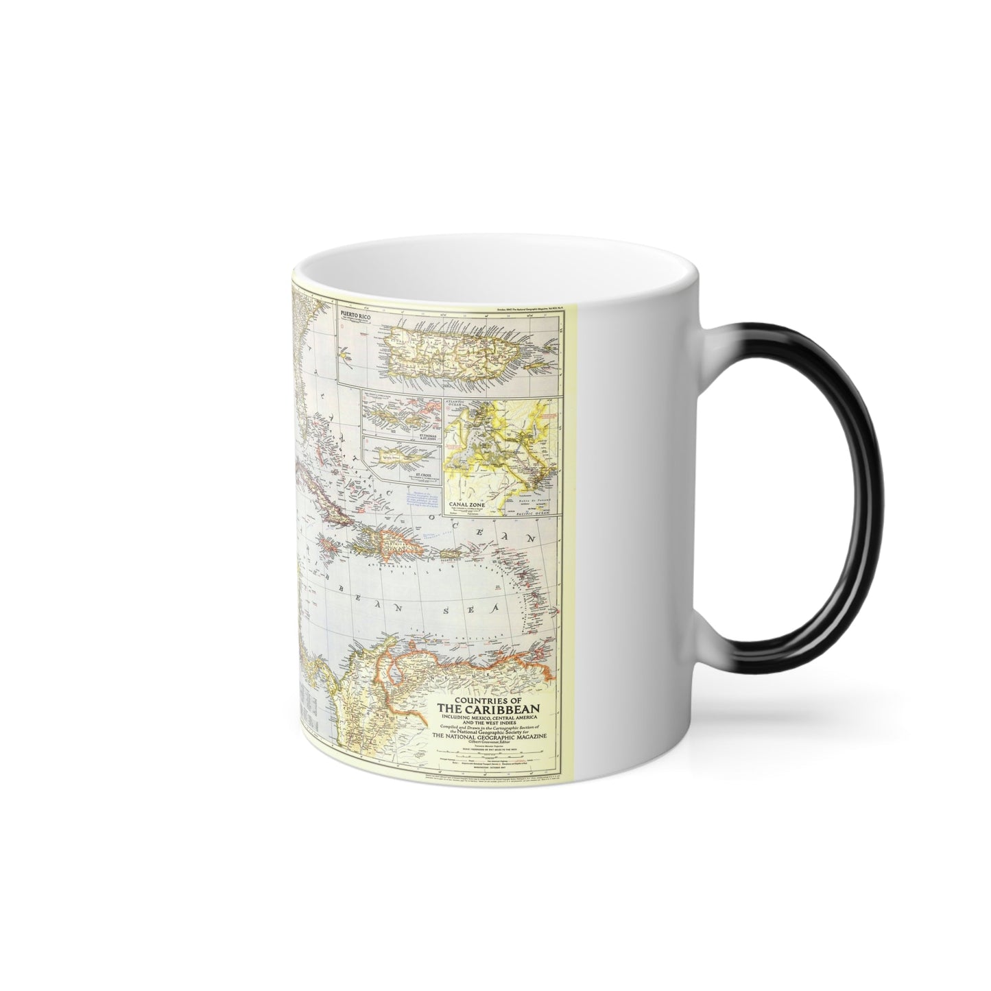 Central America - The Caribbean (1947) (Map) Color Changing Mug 11oz-11oz-The Sticker Space