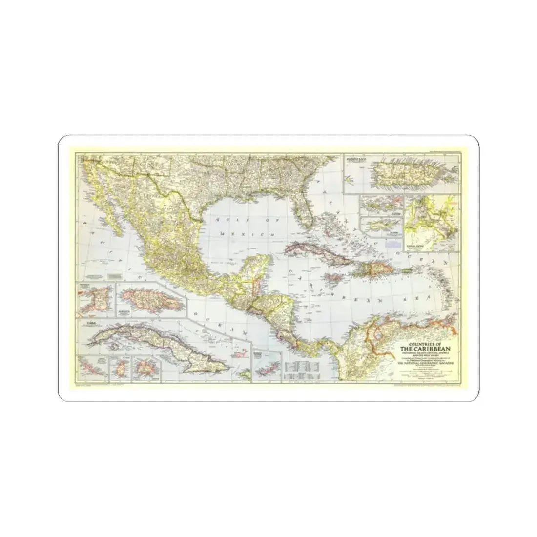 Central America - The Caribbean (1947) (Map) STICKER Vinyl Kiss-Cut Decal 2 Inch White - The Sticker Space