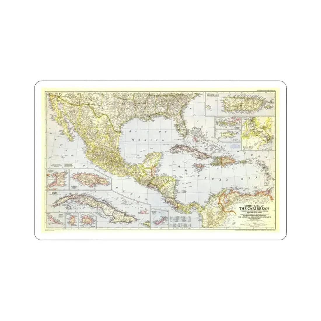 Central America - The Caribbean (1947) (Map) STICKER Vinyl Kiss-Cut Decal 4 Inch White - The Sticker Space