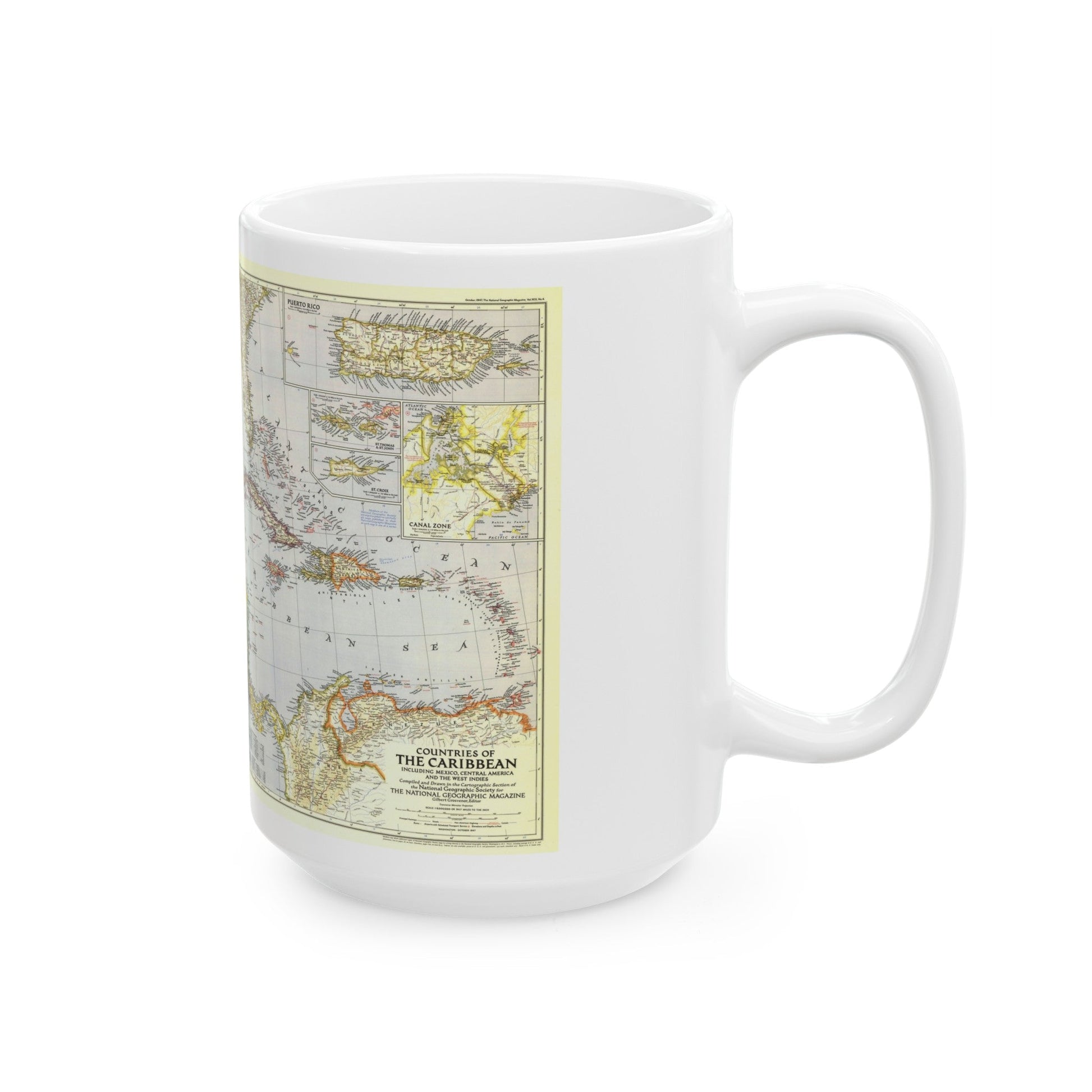 Central America - The Caribbean (1947) (Map) White Coffee Mug-The Sticker Space