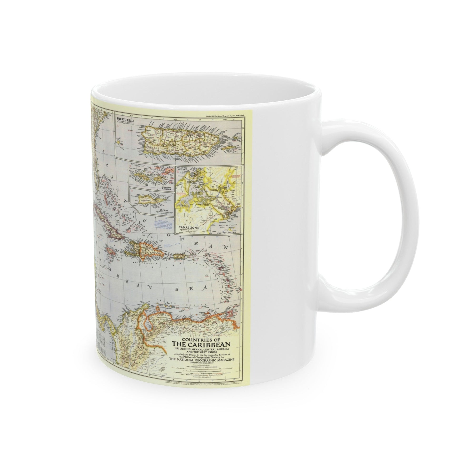 Central America - The Caribbean (1947) (Map) White Coffee Mug-The Sticker Space