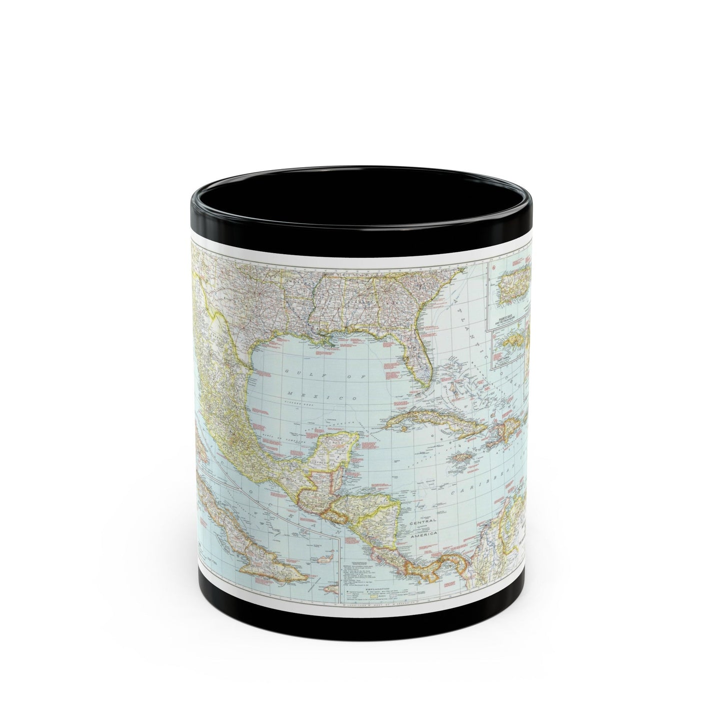 Central America & West Indies (1939) (Map) Black Coffee Mug-11oz-The Sticker Space